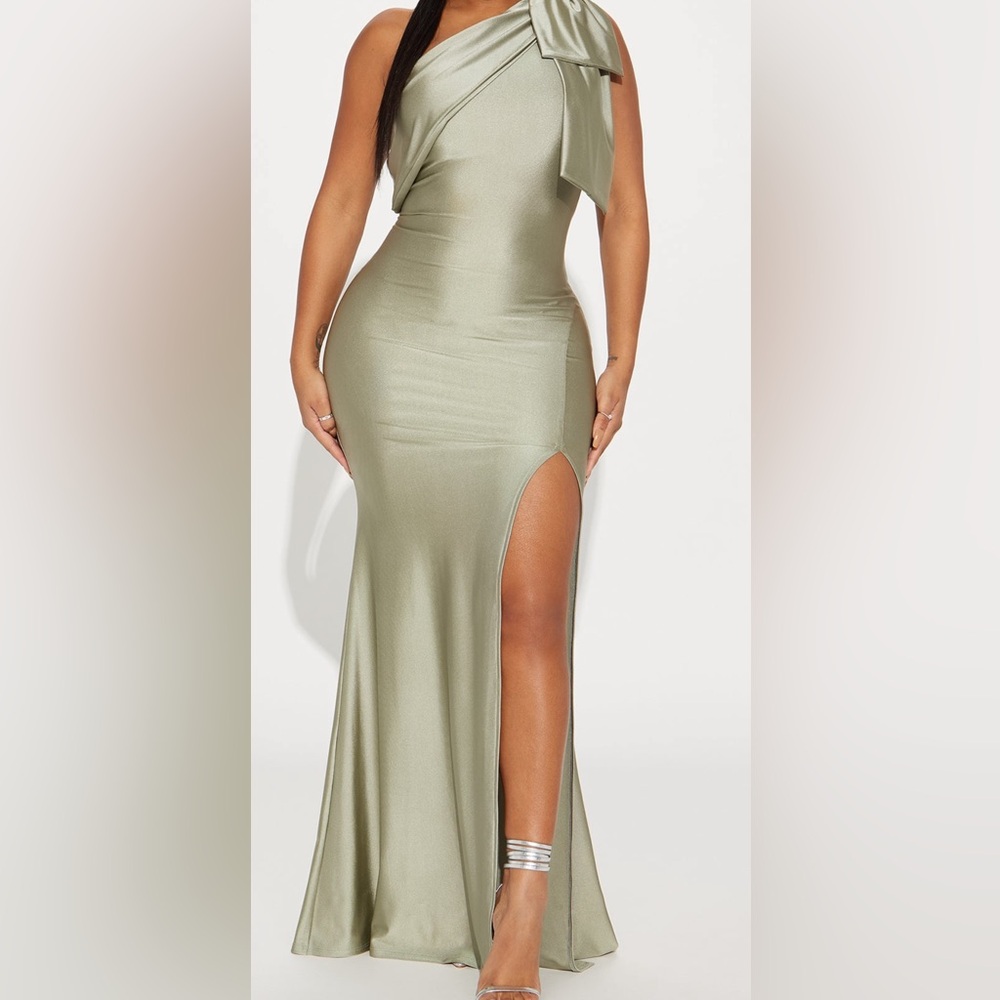 Fashion Nova Olive Green One-Shoulder Dress